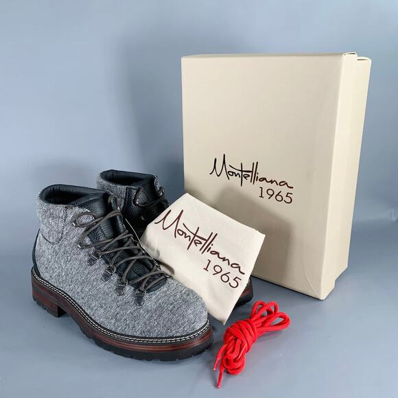 MONTELLIANA Size 10 Tom Hiker Grey Black Tweed Wool Hiking Ankle Boots - Picture 9 of 10